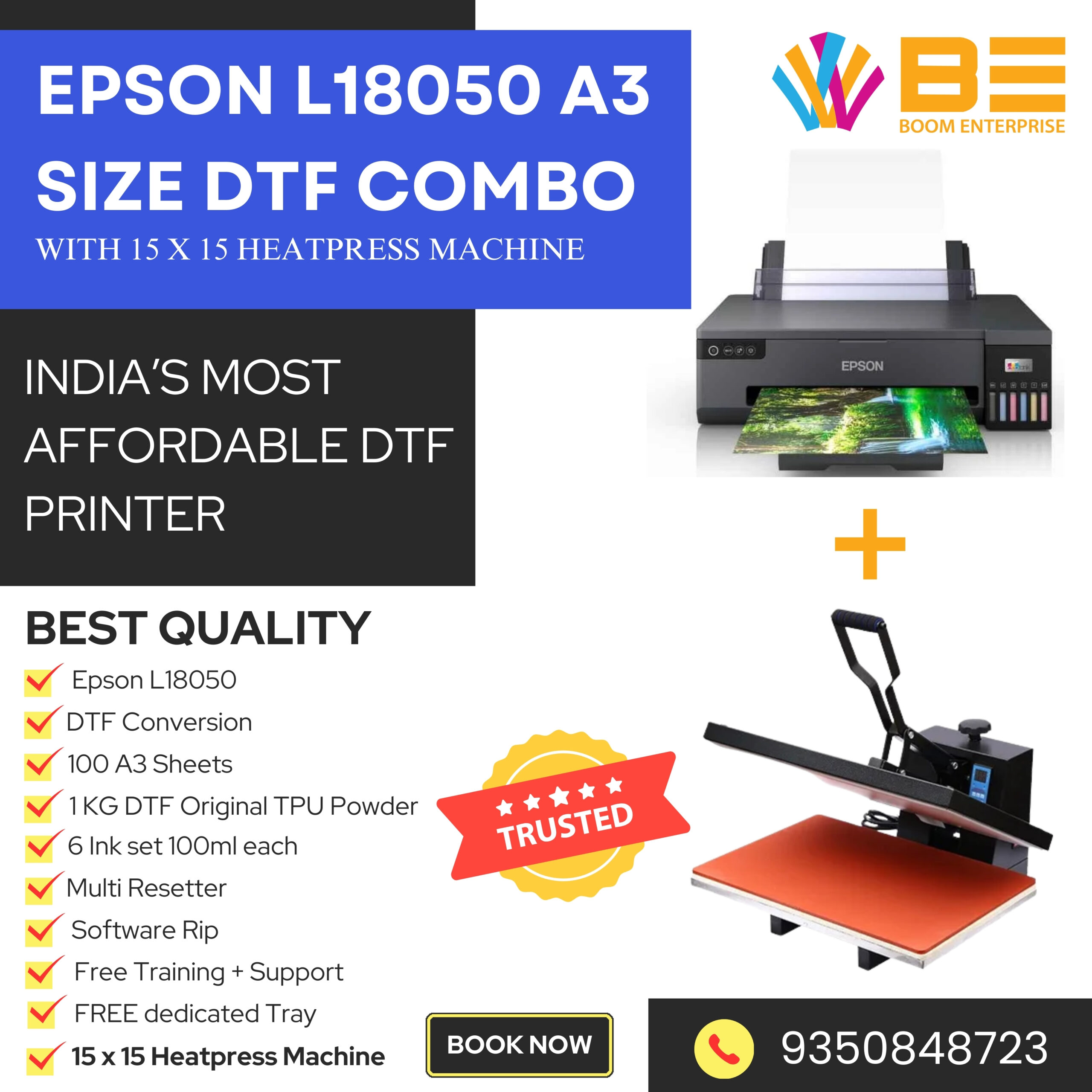 Epson L18050 A3 DTF Combo with 15×15 Heatpress